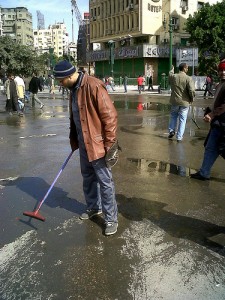 People spend a good while of their day cleaning the square.