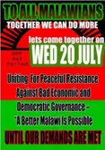 Uniting for Peaceful Resistance. Image courtesy of 'DEMO YA TIYENI TONSE PA 20 JULY' Facebook page.