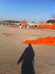 On Twitter, @nashmiq8 posted this photograph saying it is tear gas. Others said it is more likely to be a smoke bomb. 