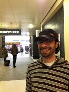 All Smiles. Bahraini blogger Ali Abdulemam arrives at Gatwick Airport in London. Photograph shared on Twitter by @alaashehabi 