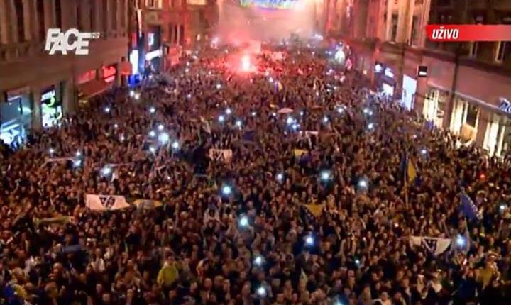 Fans celebrated the historic win on the streets of Sarajevo throughout the night; image courtesy of Bosnia-Herzegovina national team's 