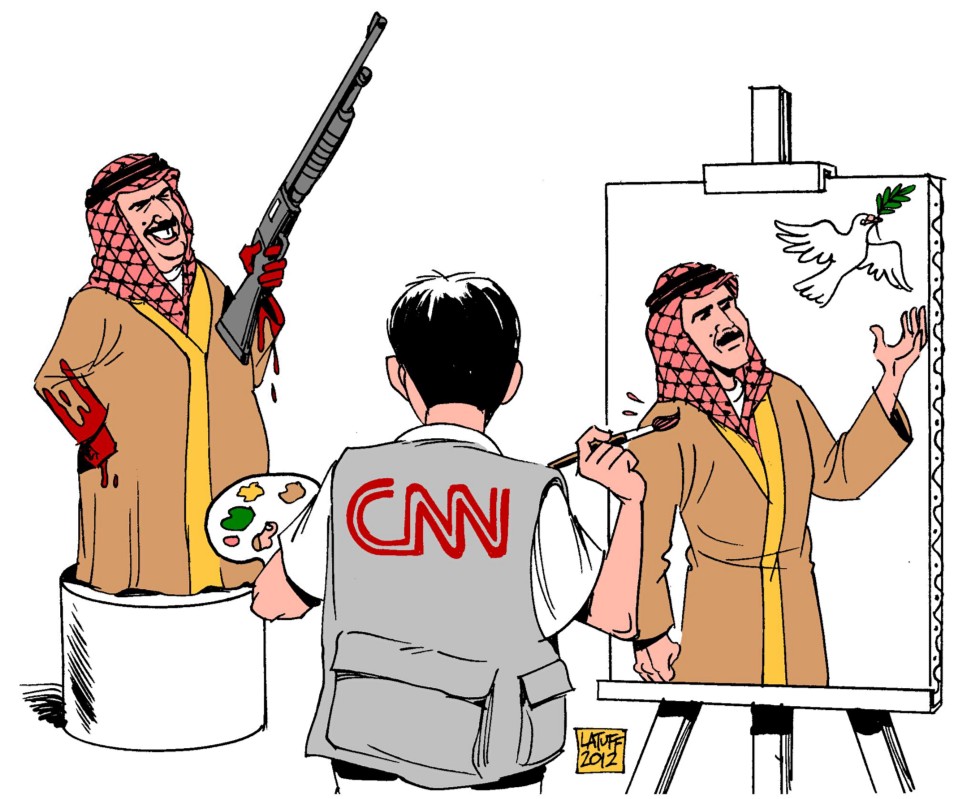 This illustration originally created by Carlos Latuff, a cartoonist, artist and activist based in Rio de Janeiro, Brazil, was heavily shared amongst Israeli users on Facebook over the past month.