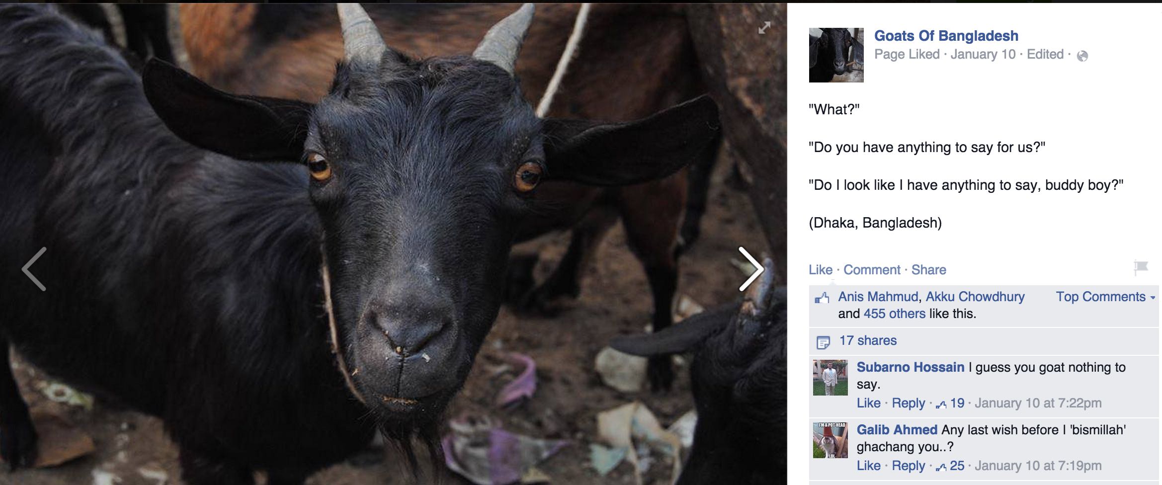 Screenshot from The Goats of Bangladesh Facebook page.