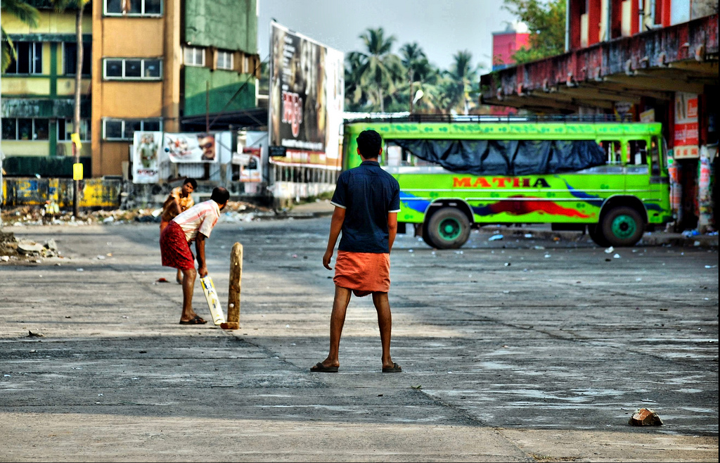 Youngsters play cricket at bus stop during strike