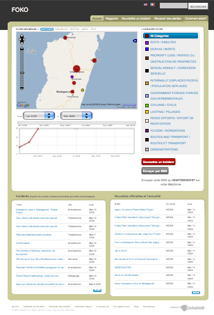 This is a screenshot of the new Ushahidi SMS reporting platform for Madagascar.