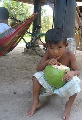 Cambodian boy with coconut