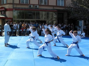 Kids performing karate kata during Sakura celebration in Skopje, Macedonia. April 25, 2009. Photo by Irena Efremovska.