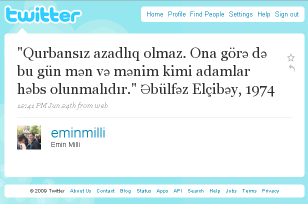 Emin Milli's latest tweet before his arrest