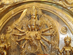 Durga idol inspired by the Nepalese deity Taleju Bhawani