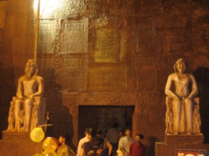Egyptian theme at a South Kolkata pandal