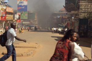 Kampala on fire.  Photo courtesy of Rhino via Solomon King.