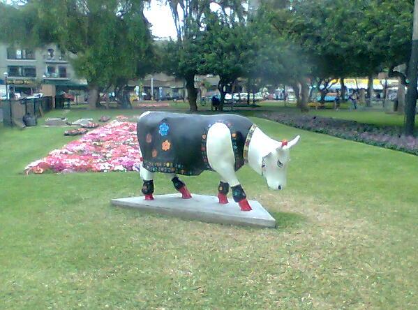Cow exhibited at Parque Kennedy