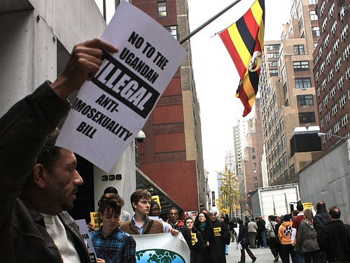 Activists gathered outside the Ugandan Mission to the United Nations in New York City in November to protest the bill. Photo courtesy of riekhavoc on Flickr.