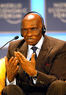 President Wade, pictured here at the 2002 World Economic Forum, wants to grant Haitian earthquake survivors free land in Senegal (image source: Wikipedia)