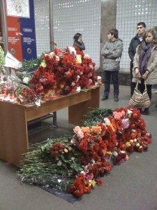 Flowers at Park Kultury subway station in Moscow - April 3, 2010 (image by Veronica Khokhlova)
