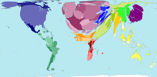 Mapa dos votos no FMI por território em 2006 por World Mapper com licença CC
