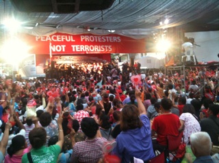 "Peaceful protesters, not terrorists." Twitpic by bretonbkk