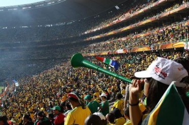 Foto van een vuvuzela in Soccer City