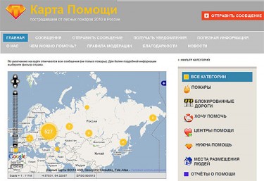Screenshot of "Help Map", source: russian-fires.ru