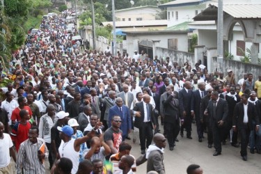 André Mba Obame and his supporters marching in Gabonese capital Libreville. Image by Jean-Pierre Rougou.