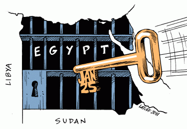 Brazilski karikaturista Carlos Latuff je posvetio mnoge od svojih karikatura ovom događaju. Sloboda za Egipat 25. januara.    