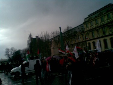 Marcha de manifestantes en contra de dictaduras en África pasan cerca del Museo del Louvre en París, Francia el 26 de febrero de 2011. Imagen del autor.