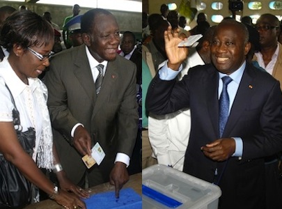 I due uomini che rivendicano la Presidenza ivoriana: a sinistra, Alassane Ouattara. A destra, Laurent Gbagbo