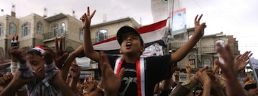 Yemeni anti-government protesters demand the resignation of Yemeni President Ali Abdullah Saleh in Sanaa. Image by Sniperphoto Agency, copyright Demotix (28/04/11).