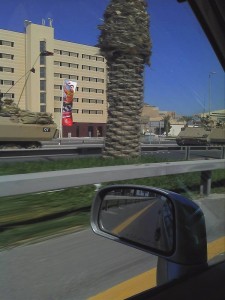 Army Vehicles heading south out of the capital Manama
