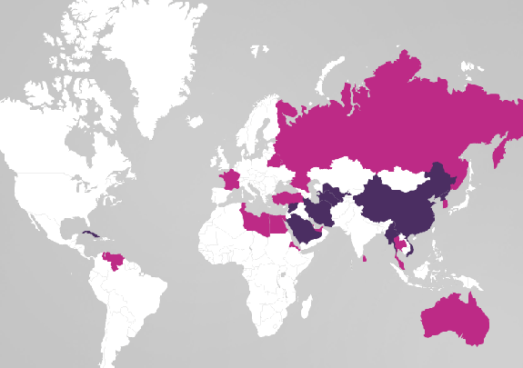 Mapa de la censura en la red aparecido en el informe «Enemigos de Internet» de Reporteros sin Fronteras, publicado en marzo de 2011