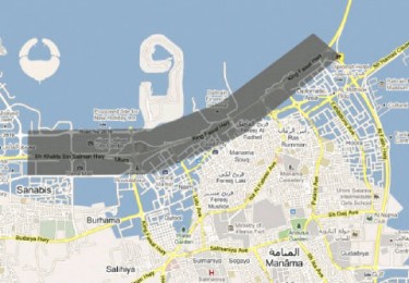 The Curfew area spans from Seef Area to the Shaikh Isa Bridge to Muharraq
