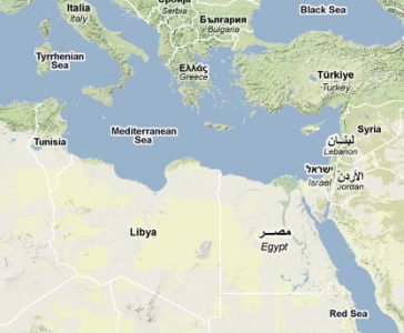 Mapa de las fronteras de Libia, Túnez, Egipto