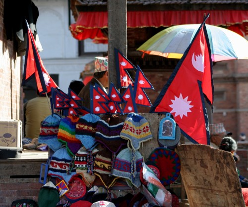 Nepali Flags on display and for sale in Basantpur Durbar Square. Image by Sharad Aryal, copyright Demotix (24/03/11).