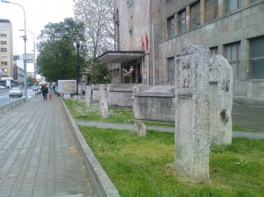 Roman tombstones and sarcophagi from Scupi in front of Skopje City Museum