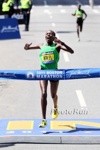 Caroline Kilel completes another double for Kenya at the 2011 Boston Marathon. Image courtesy of www.runblogrun.com.
