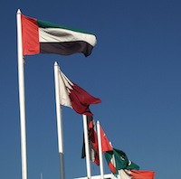 Flags of the original Gulf Cooperation Council GCC members. Image by Flickr user abcdz2000 (CC BY-NC-SA 2.0).