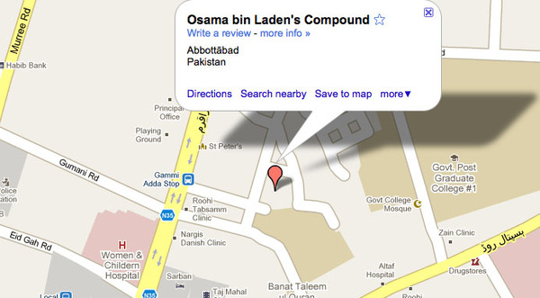Schuilplaats van Osama op Google Maps
