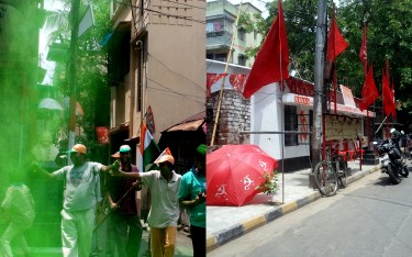 The scene outside the local TMC party office and that of the ousted CPI(M). Image by author.