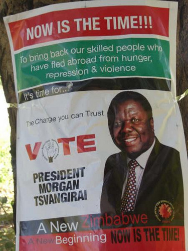 Morgan Tsvangirai (Zimbabwe's Prime Minister) campaign poster in 2008. Photo courtesy of Flickr user frontlineblogger (CC BY-NC-SA 2.0)