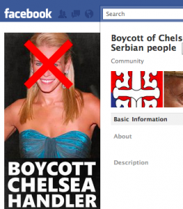 Facebook-groep ‘Boycott of Chelsea Handler until she apologizes to the Serbian people‘