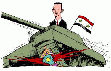 رسام الكاريكتير البرازيلي كارلوس لطوف يصور الرئيس السوري بشار الأسد على سطح مدرعة&nbsp; 