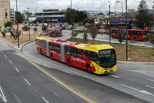 biarticulated bus in Bogota's transmilenio system