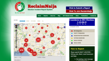 Um modelo de base nacional, Reclaim Naija, usou a plataforma Ushahid para monitorar as eleições. Fonte da imagem: Reclaim website Naina. 