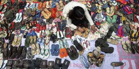 'Sandals for Justice'. Photo from petition page in avaaz.org