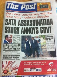 Front page of The Post, Zambia's leading independent newspaper. Image courtesy of @luchi7