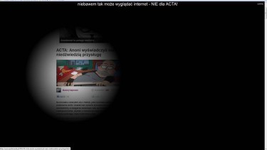 "So könnte das Internet bald aussehen. NEIN zu ACTA"" - über 900 polnische Webseiten schalteten am 24. Januar als Protest gegen das Abkommen komplett auf schwarz. Screenshot: http://spidersweb.pl