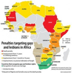 La mappa mostra le pene previste in Africa per il reato di omosessualità