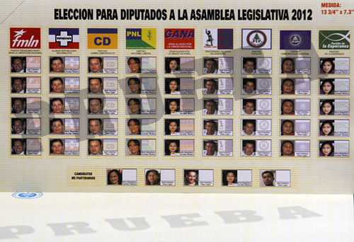 El Salvador 2012 ballot. The new open-list ballot used in the Salvadoran legislative election of March 11, 2012. Image uploaded to Flickr by Matthew Shugart (CC BY-NC-ND 2.0)