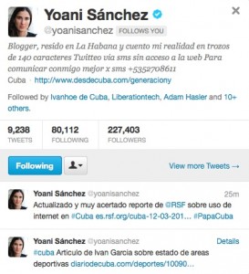 Screenshot of Twitter feed for Yoani Sanchez.