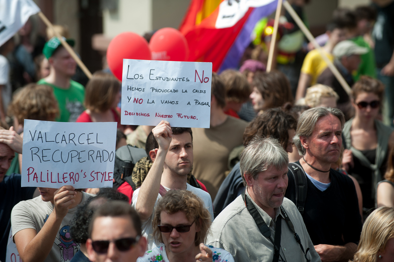 Blokiranje Frankfurta: Više od 20,000 protiv politike finansijske krize. Međunarodni učesnici protesta. Fotografija: Patrick Gerhard Stoesser, Autorsko pravo: Demotix (19 maj, 2012).